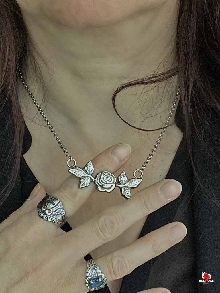 Captivating Silver Rose Pendant Bedrock Rose