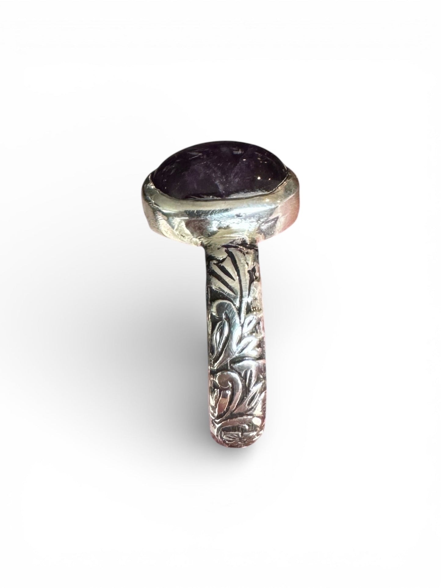 Amethyst ring with floral band, solitaire ring, gift for her, statement ring