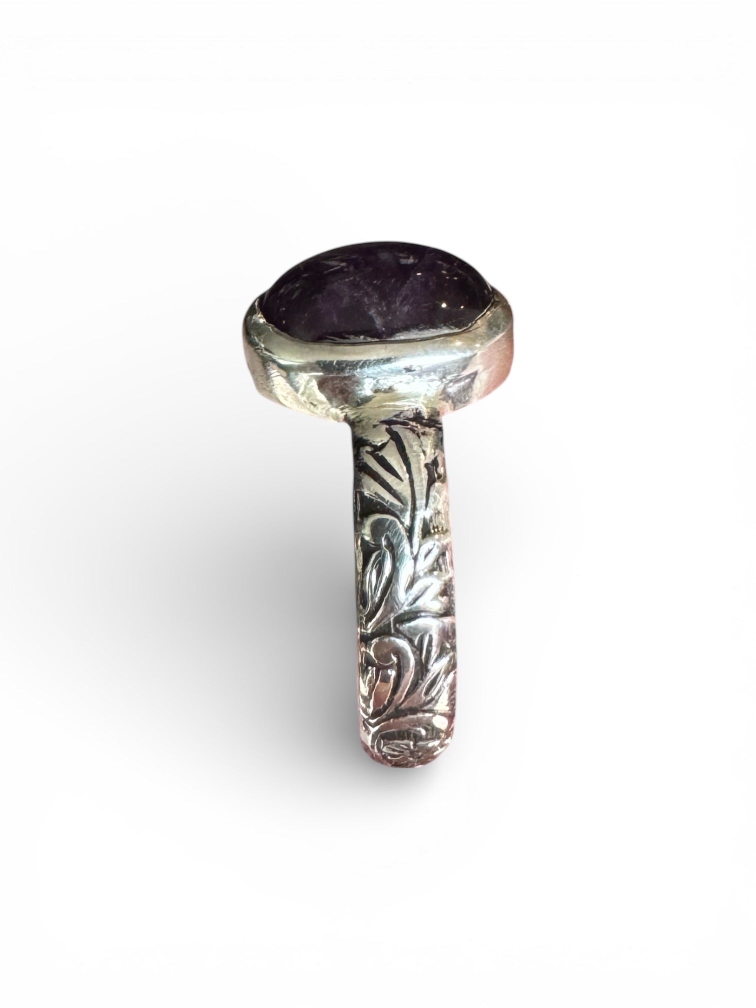 Amethyst ring with floral band, solitaire ring, gift for her, statement ring