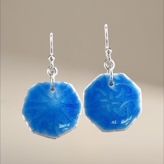Bedrock Rose baby blue silver octagon dangling earrings with hypoallergenic surgical steel ear wires.