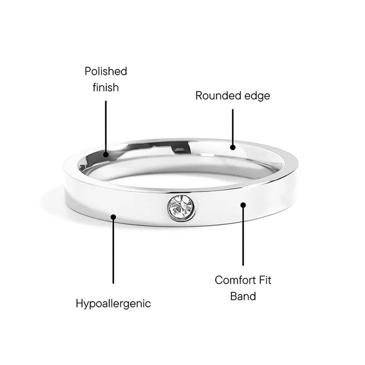 Bedrock Rose personalized stackable birthstone ring in hypoallergenic stainless steel with a polished finish.