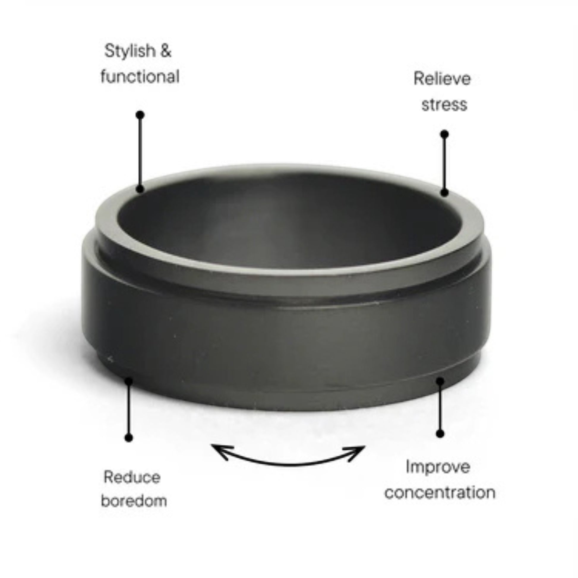 Bedrock Rose black stainless steel spinner ring with a matte finish for stress relief and focus