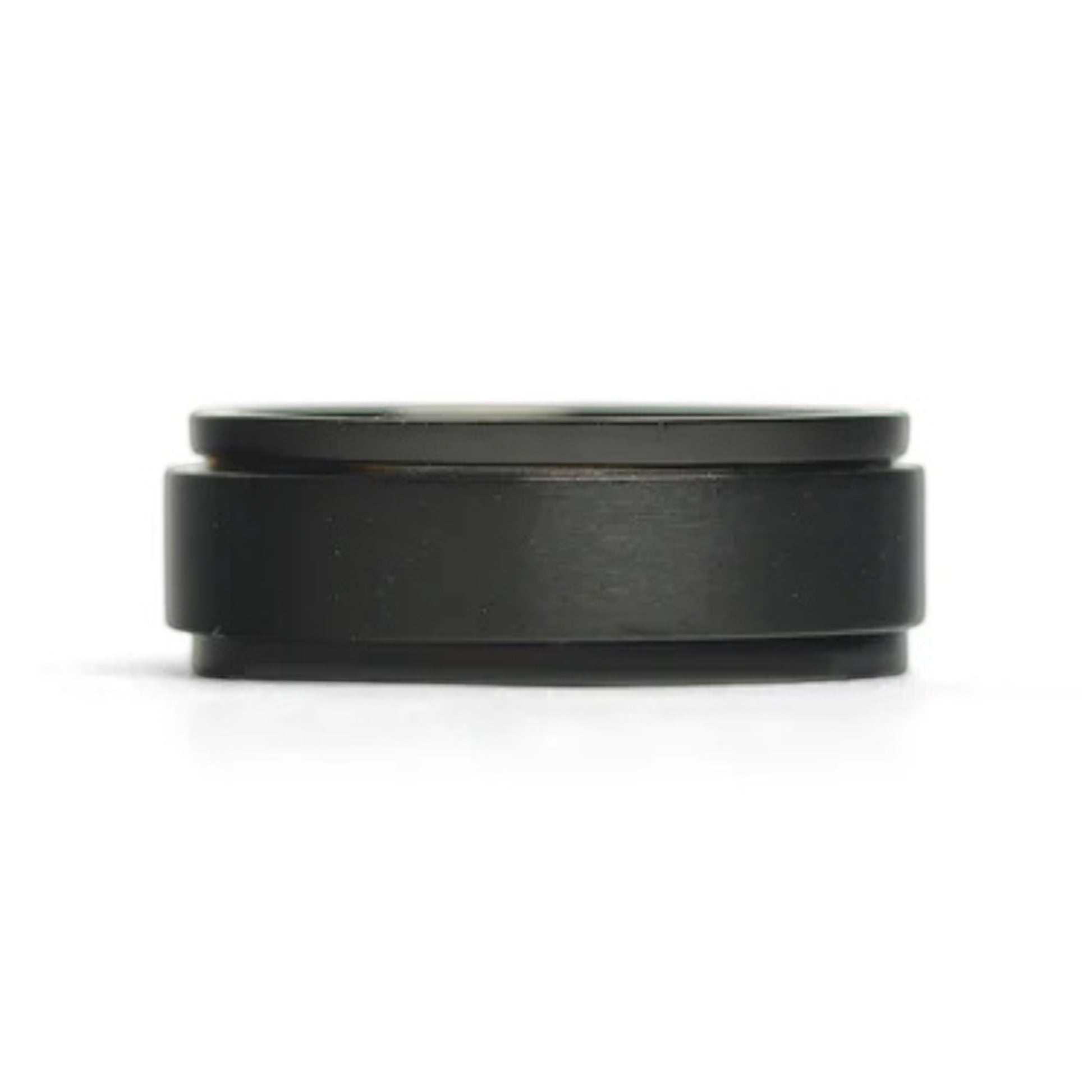 Bedrock Rose personalized black stainless steel spinner ring with a sleek matte finish for anxiety relief.