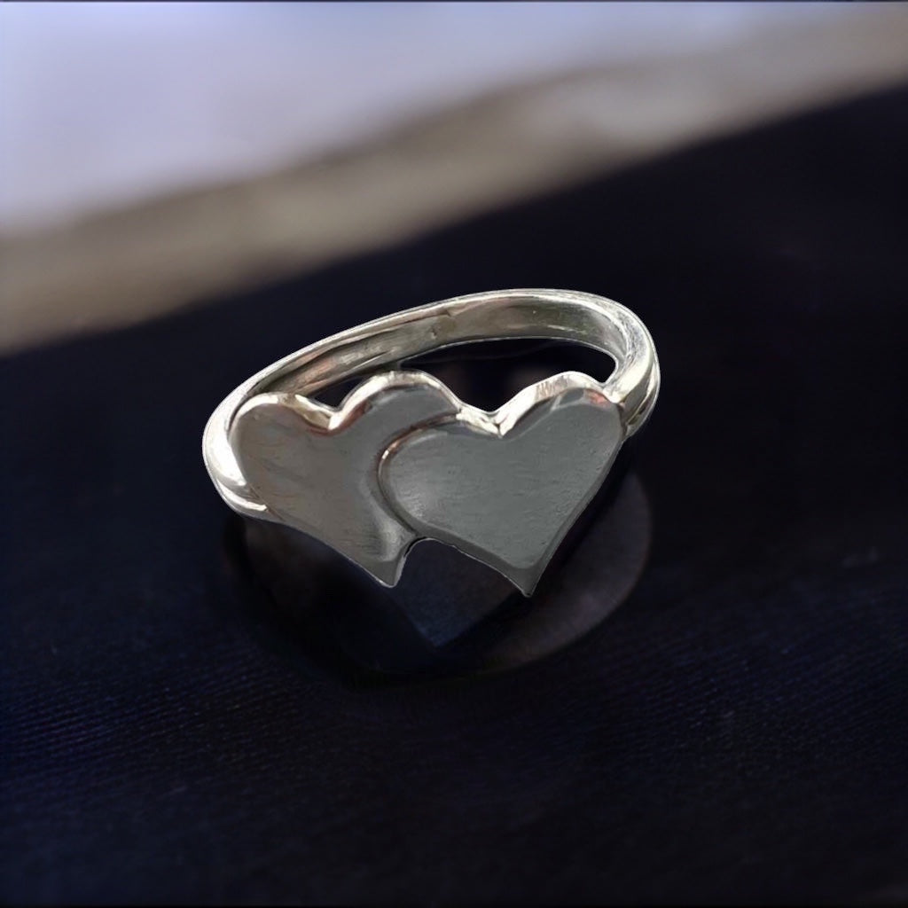 2 Hearts Silver Ring, Love jewelry, valentines gift, gift for her,