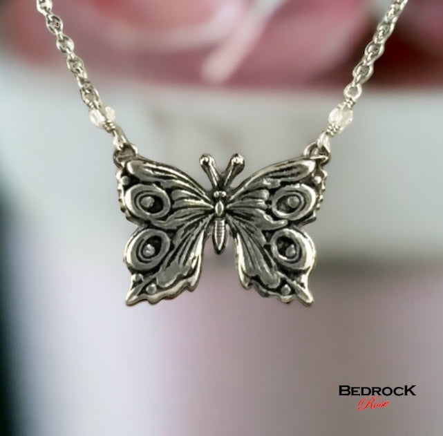 Beautiful Fine Silver Butterfly Pendant Necklace, Nature-Inspired Jewelry