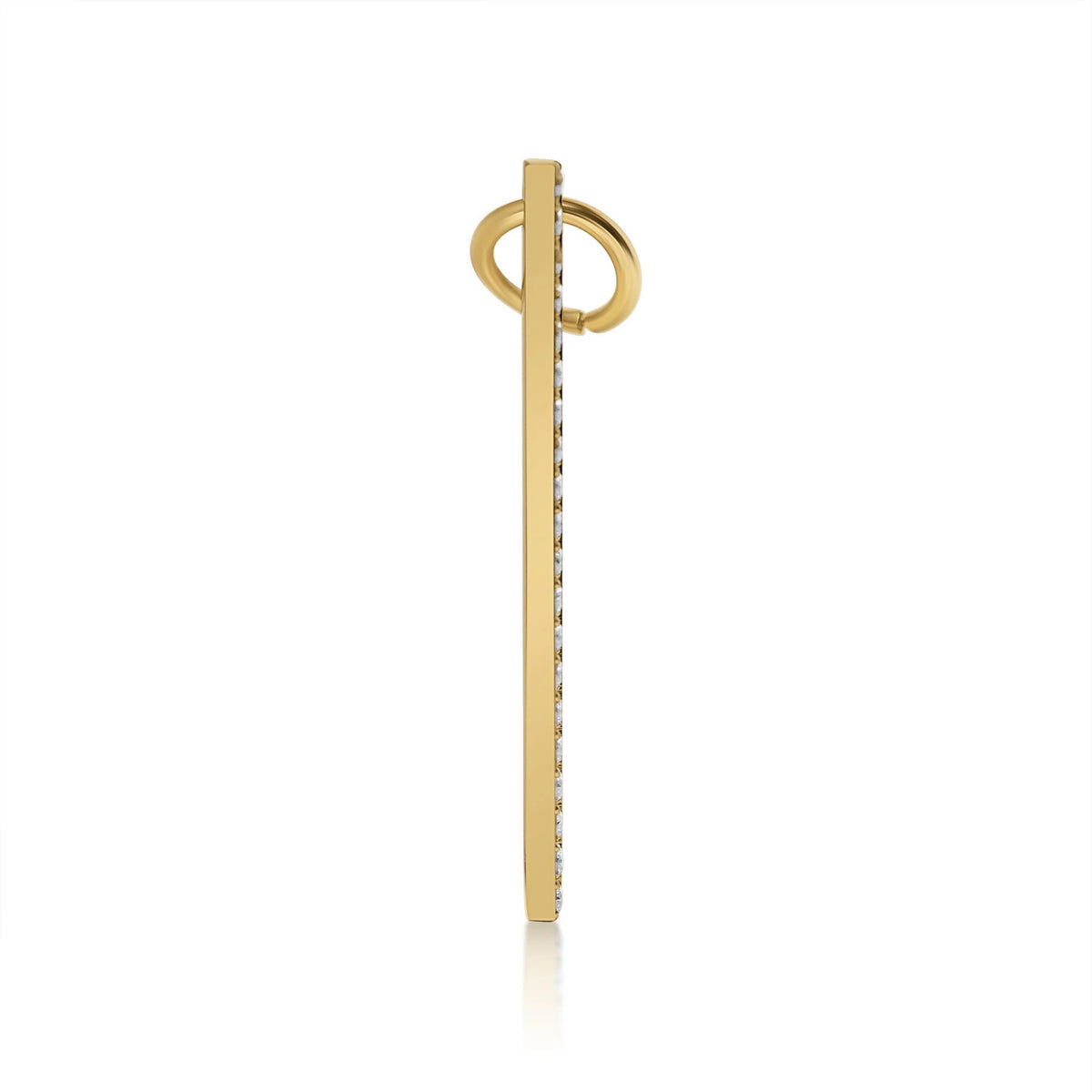 Bedrock Rose gold vertical bar necklace with crystal-lined side view on a white background.