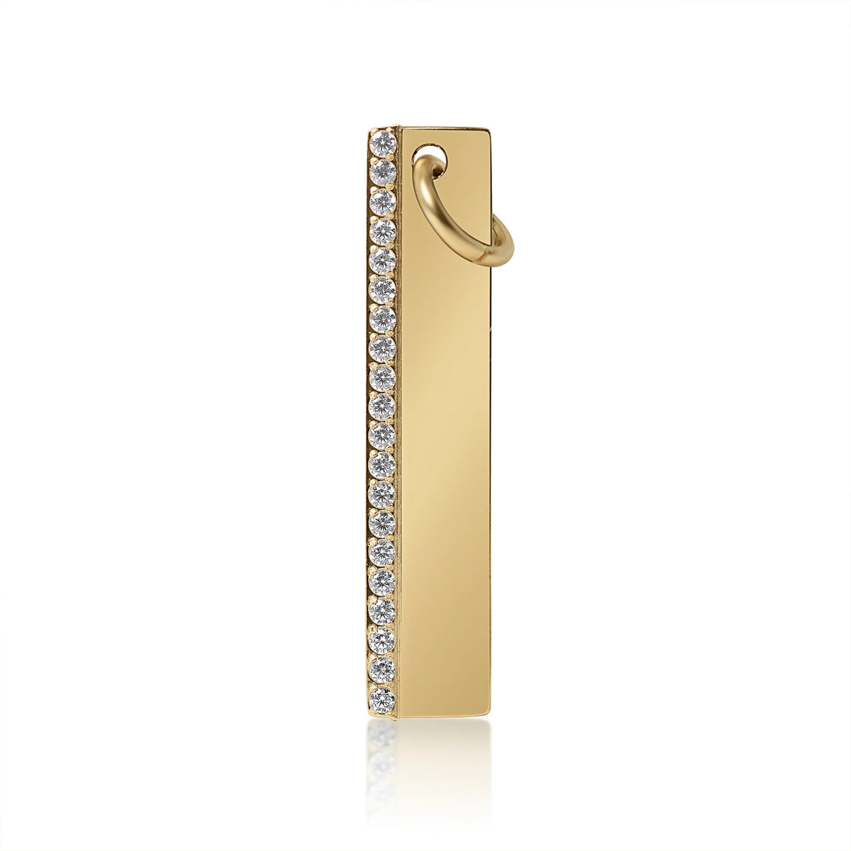 Bedrock Rose personalized gold stainless steel vertical bar necklace with a row of sparkling crystals.