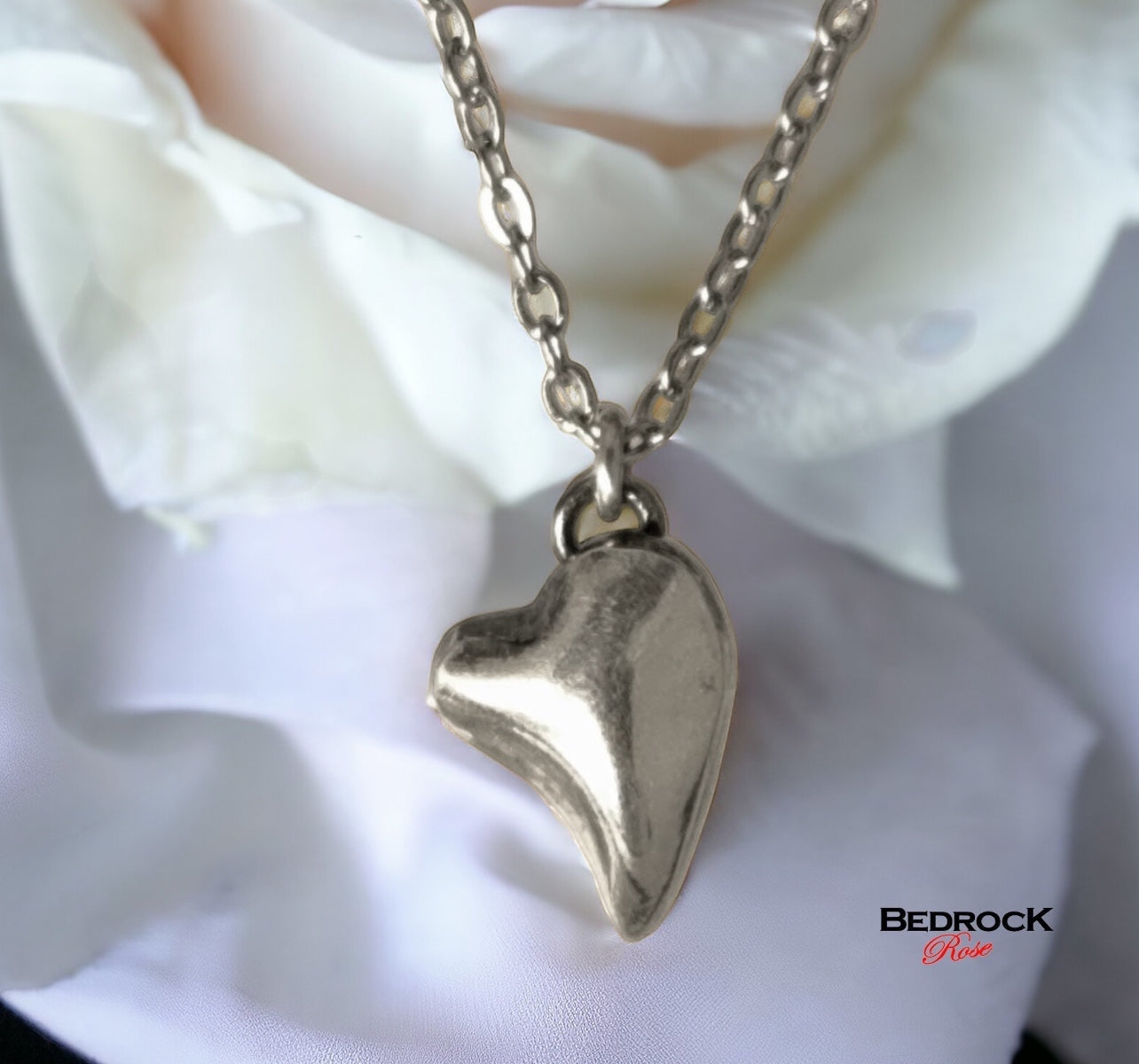 Silver Puffy Heart Pendant, Love Heart Necklace, Valentines Gift for Her