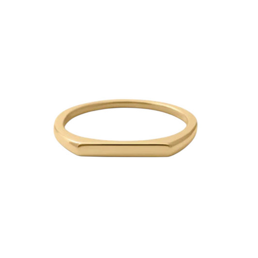 Bedrock Rose gold horizontal signet ring in hypoallergenic stainless steel with a minimalist flat stackable design.