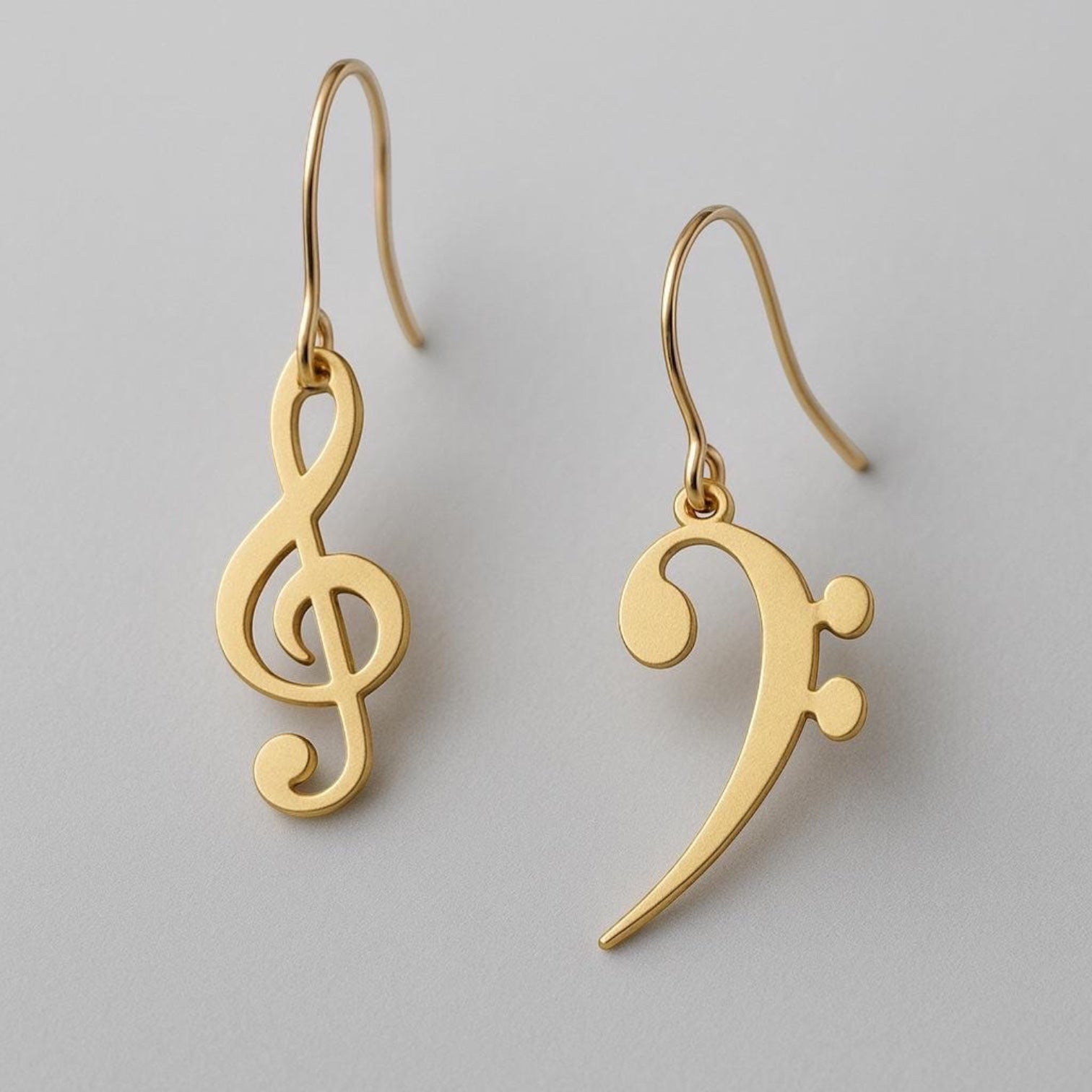 Gold Treble Clef and Bass Clef Dangling Earrings | Music Lovers Jewelry