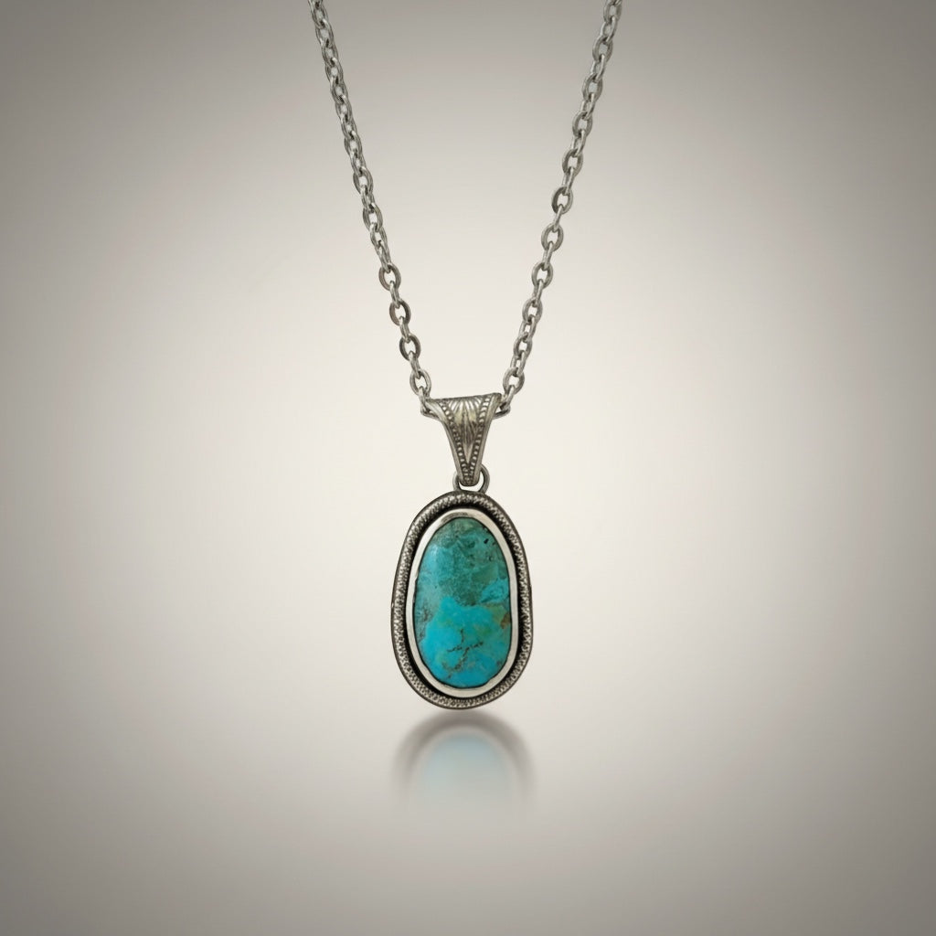 Bedrock Rose sterling silver pendant with oval Kingman turquoise and 18" cable chain.