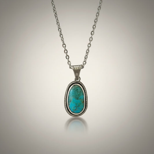 Bedrock Rose sterling silver pendant with oval Kingman turquoise and 18" cable chain.