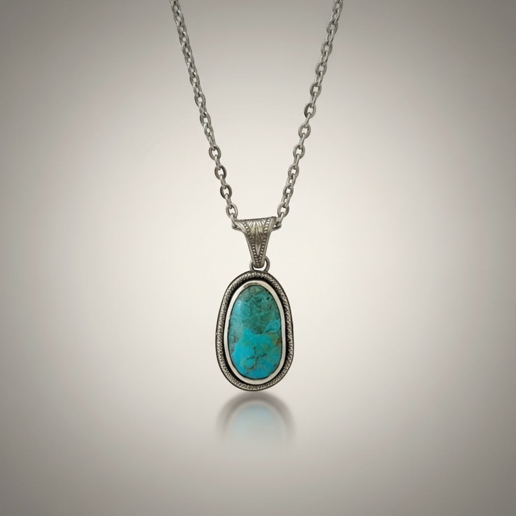 Bedrock Rose sterling silver pendant with oval Kingman turquoise and 18" cable chain.