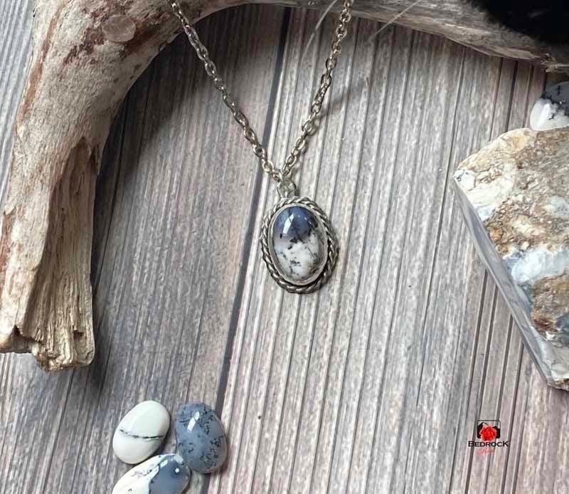 Elegant Merlinite Gemstone Sterling Silver Pendant Bedrock Rose