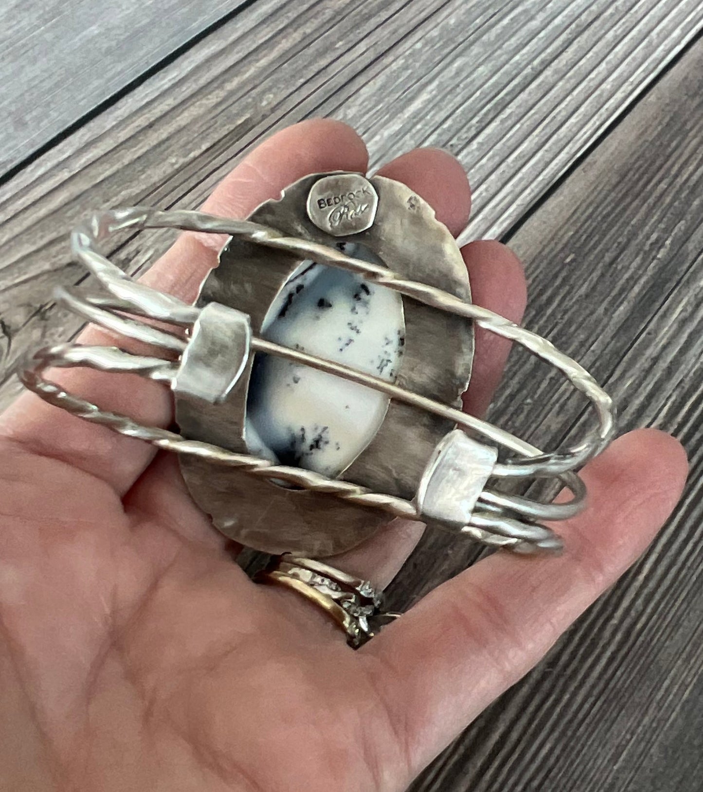 Merlinite Sterling Silver Cuff, Dendritis Agate Silver Cuff, Statement Gemstone Cuff, Yin and Yang Cuff, Bold Boho Jewelry, Handmade jewelry