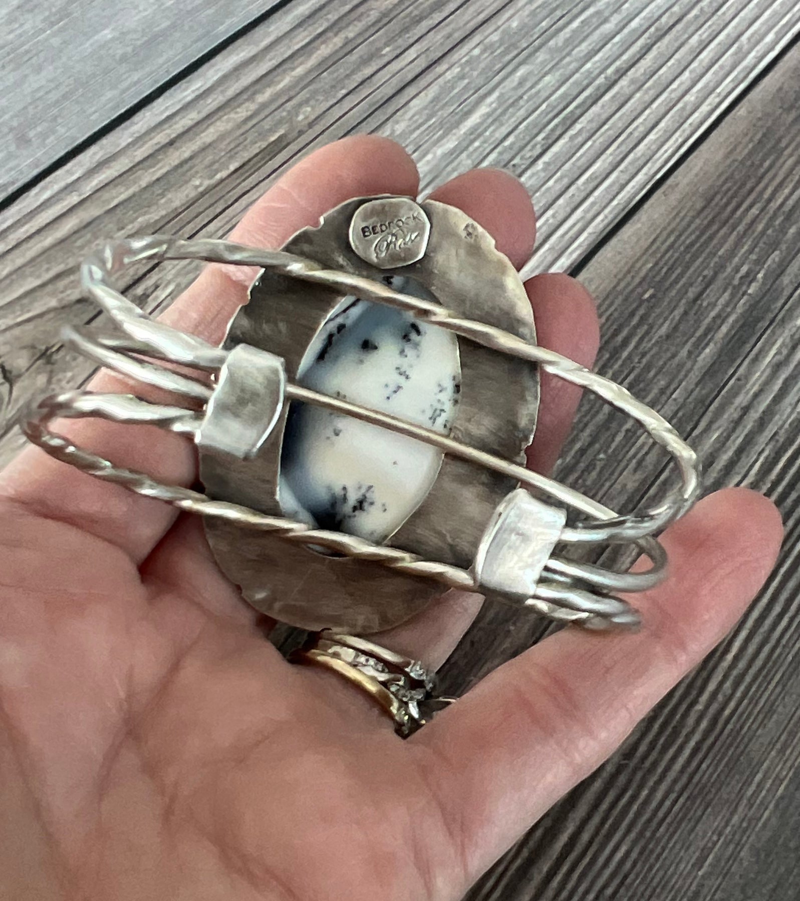 Merlinite Sterling Silver Cuff, Dendritis Agate Silver Cuff, Statement Gemstone Cuff, Yin and Yang Cuff, Bold Boho Jewelry, Handmade jewelry