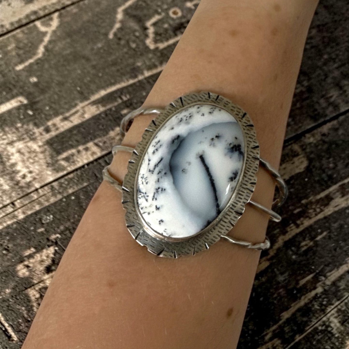 Merlinite Sterling Silver Cuff, Dendritis Agate Silver Cuff, Statement Gemstone Cuff, Yin and Yang Cuff, Bold Boho Jewelry, Handmade jewelry