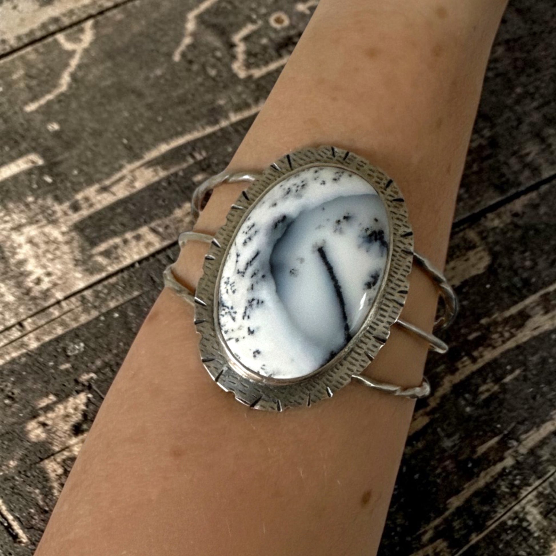 Merlinite Sterling Silver Cuff, Dendritis Agate Silver Cuff, Statement Gemstone Cuff, Yin and Yang Cuff, Bold Boho Jewelry, Handmade jewelry
