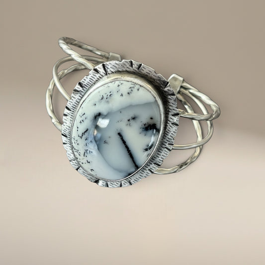 Merlinite Sterling Silver Cuff, Dendritis Agate Silver Cuff, Statement Gemstone Cuff, Yin and Yang Cuff, Bold Boho Jewelry, Handmade jewelry