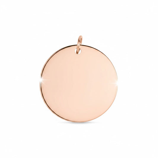 Bedrock Rose mini round pendant in polished rose gold stainless steel, suitable for custom engraving.