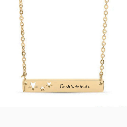 Bedrock Rose gold-tone stainless steel horizontal bar necklace with star cutouts and custom engraved text