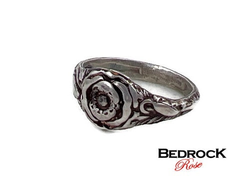 Bedrock Rose sterling silver ring with a poppy flower design, size 7.5.