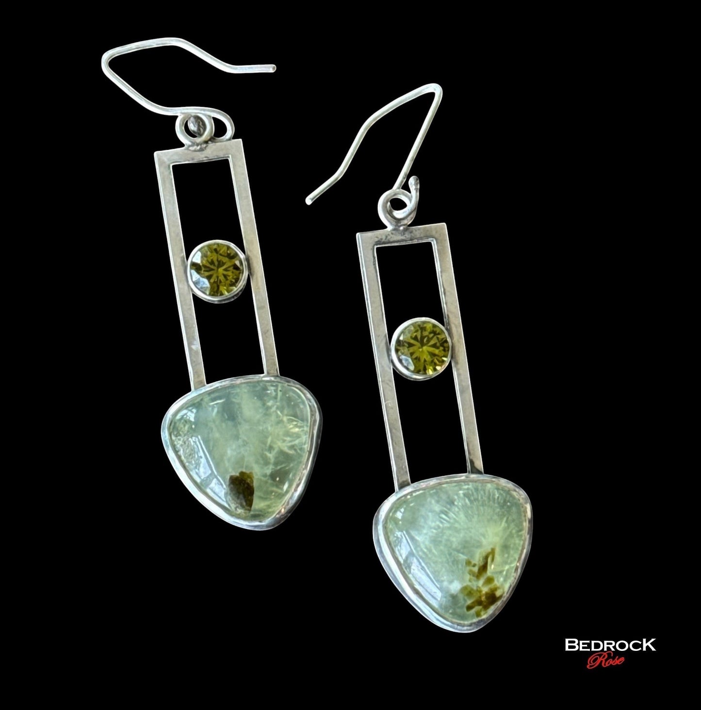 Prehnite and Peridot Gemstone Dangling Earrings, Enhanced communication prehnite gemstone, sterling silver earrings, gift for her, chic design