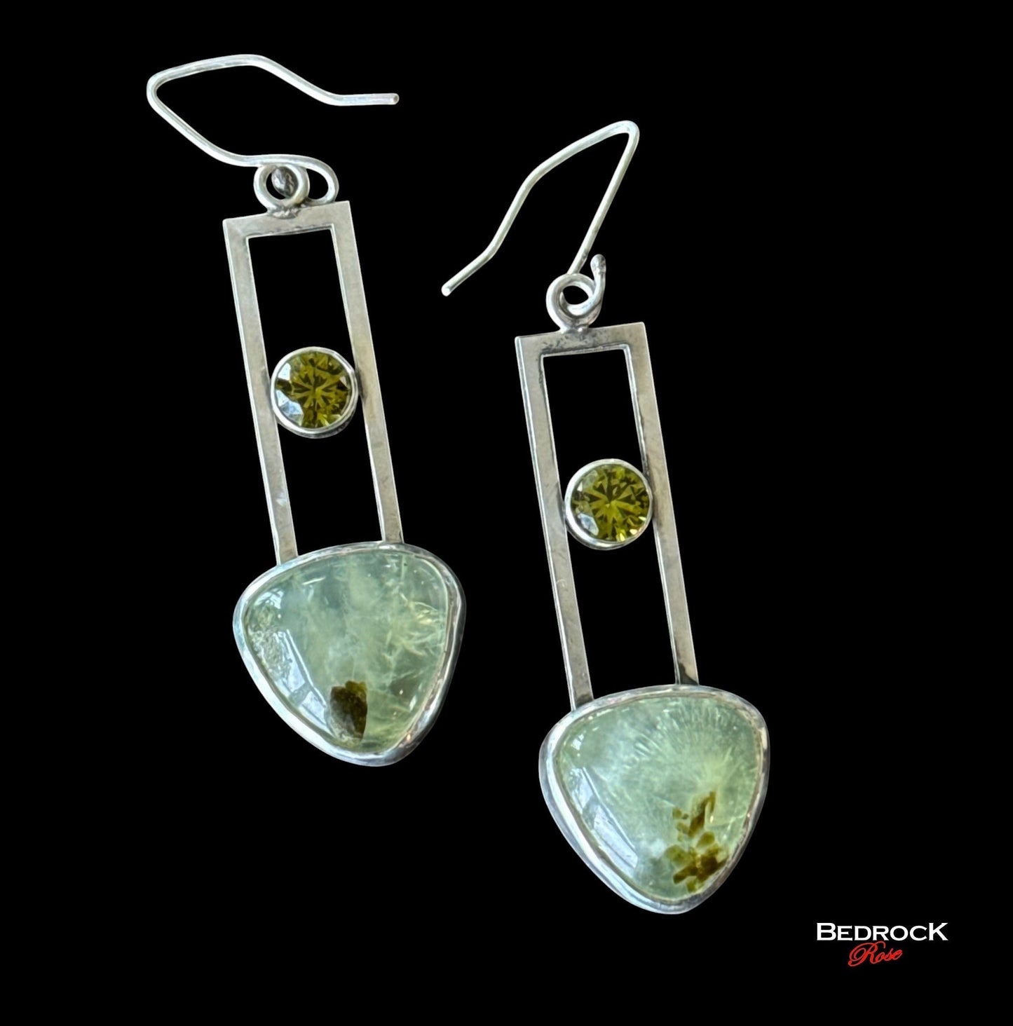 Prehnite and Peridot Gemstone Dangling Earrings, Enhanced communication prehnite gemstone, sterling silver earrings, gift for her, chic design