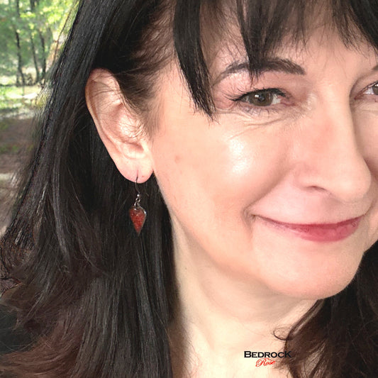 Crackle Red Arabesque Copper Enameled Earrings Bedrock Rose,Red Dangling earrings, Modern style jewelry