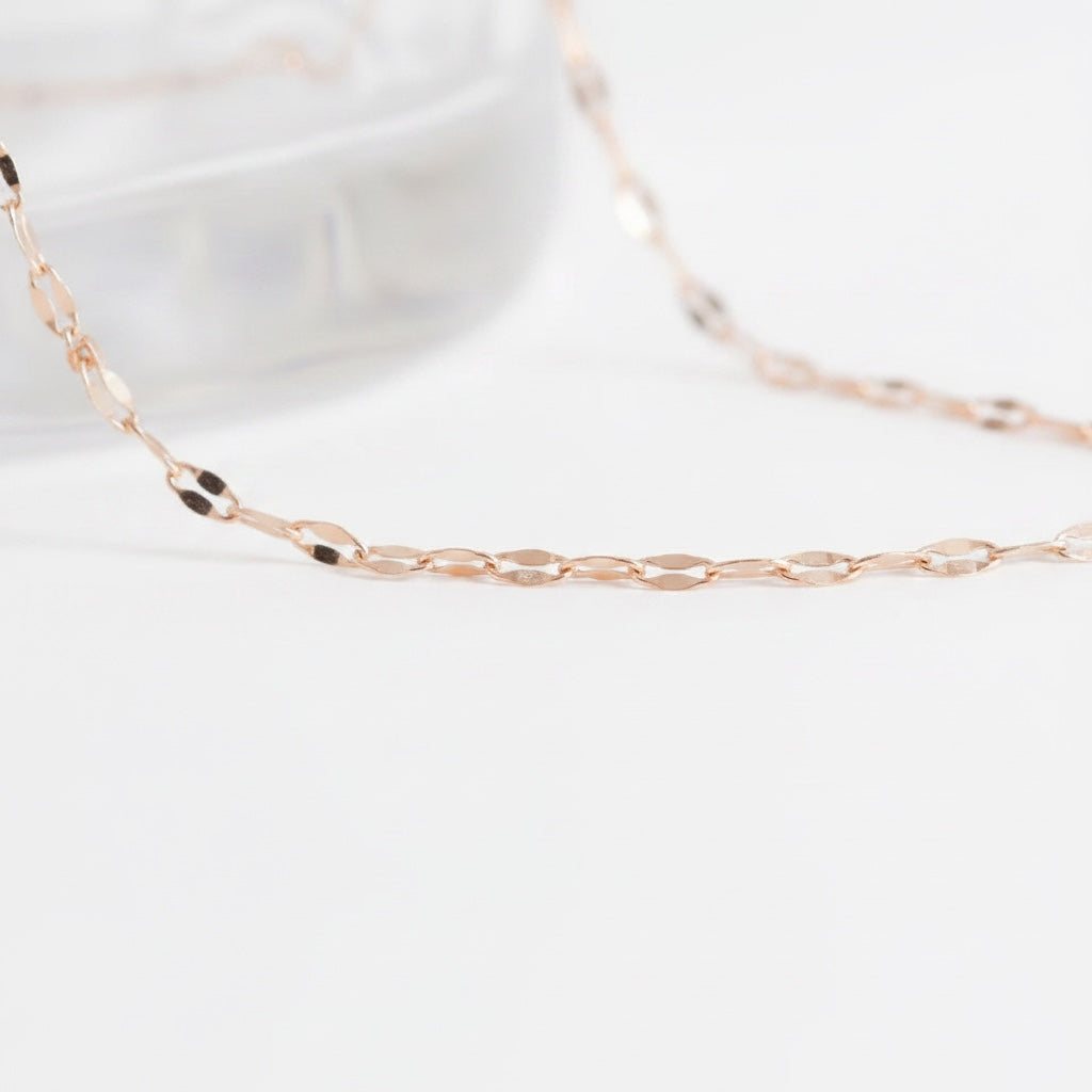 Bedrock Rose mini rose gold stainless steel lip chain necklace with a delicate polished finish