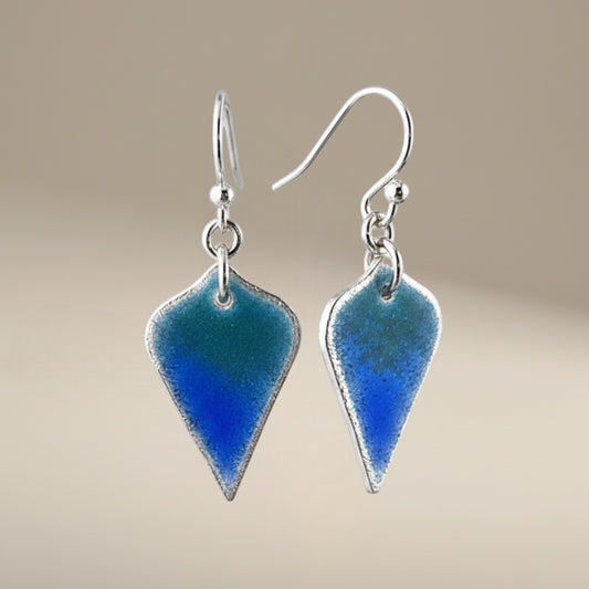 Bedrock Rose Seahawks shield dangle earrings in fine silver with a navy and action green gradient enamel finish.