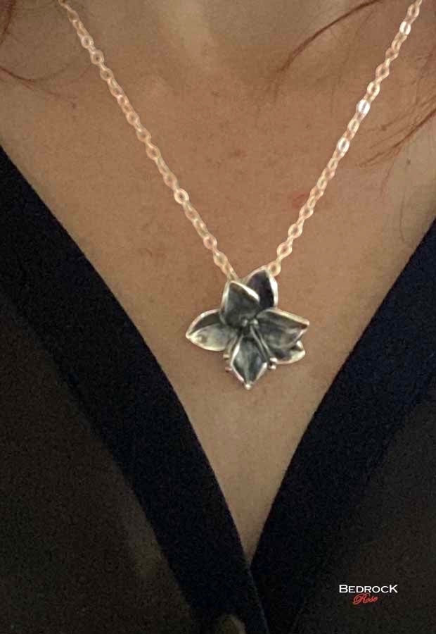 Fine Silver Dogwood Pendant Bedrock Rose, Handcrafted Flower Necklace, Sculpted Floral Jewelry, Gift for Garden Lover, Boho Chic, Statement piece