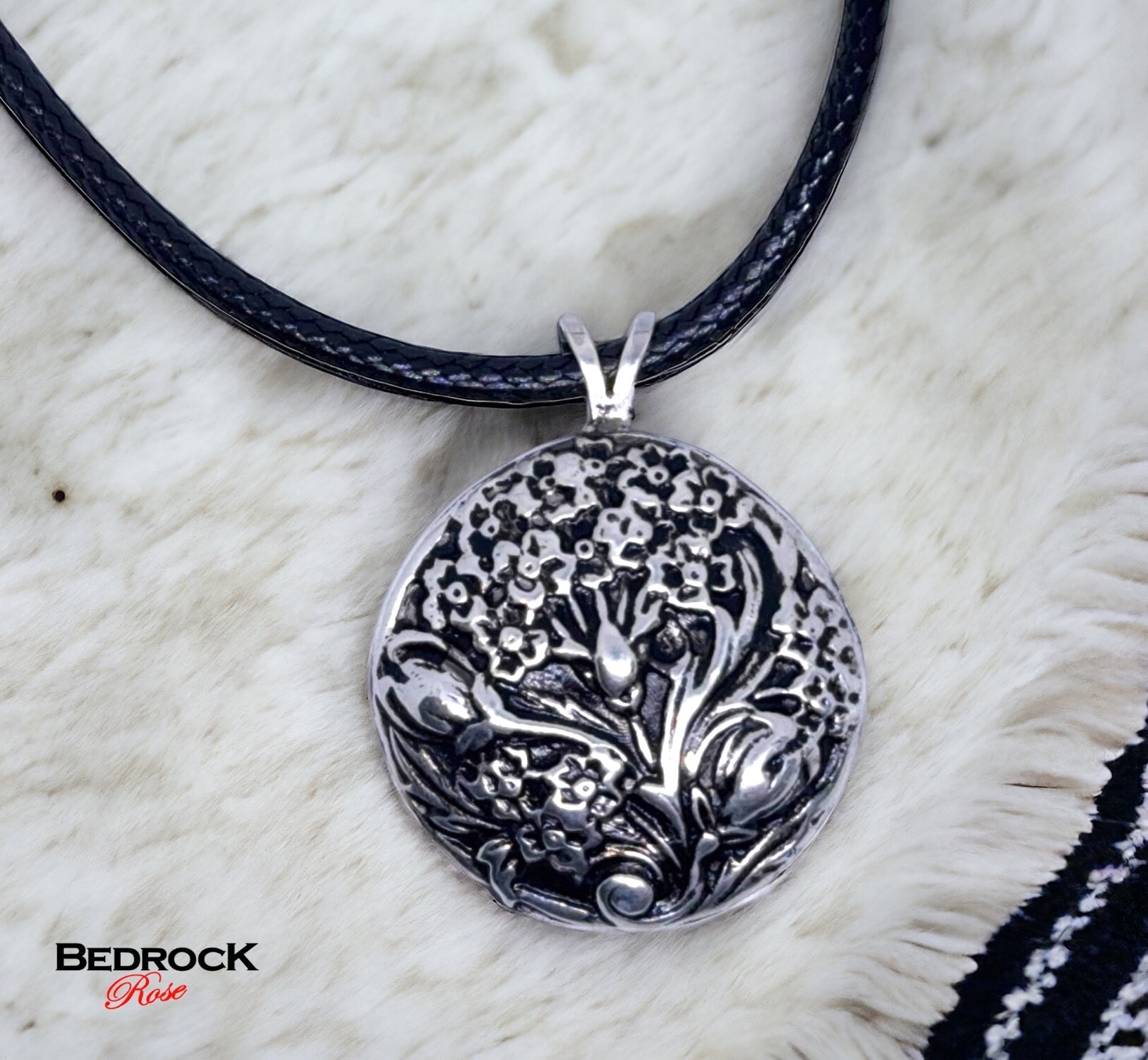Silver Floral Medallion Pendant - Close up of Intricate Floral Design, Handmade Jewelry, Flower Necklace, Heirloom quality pendant, gift for her