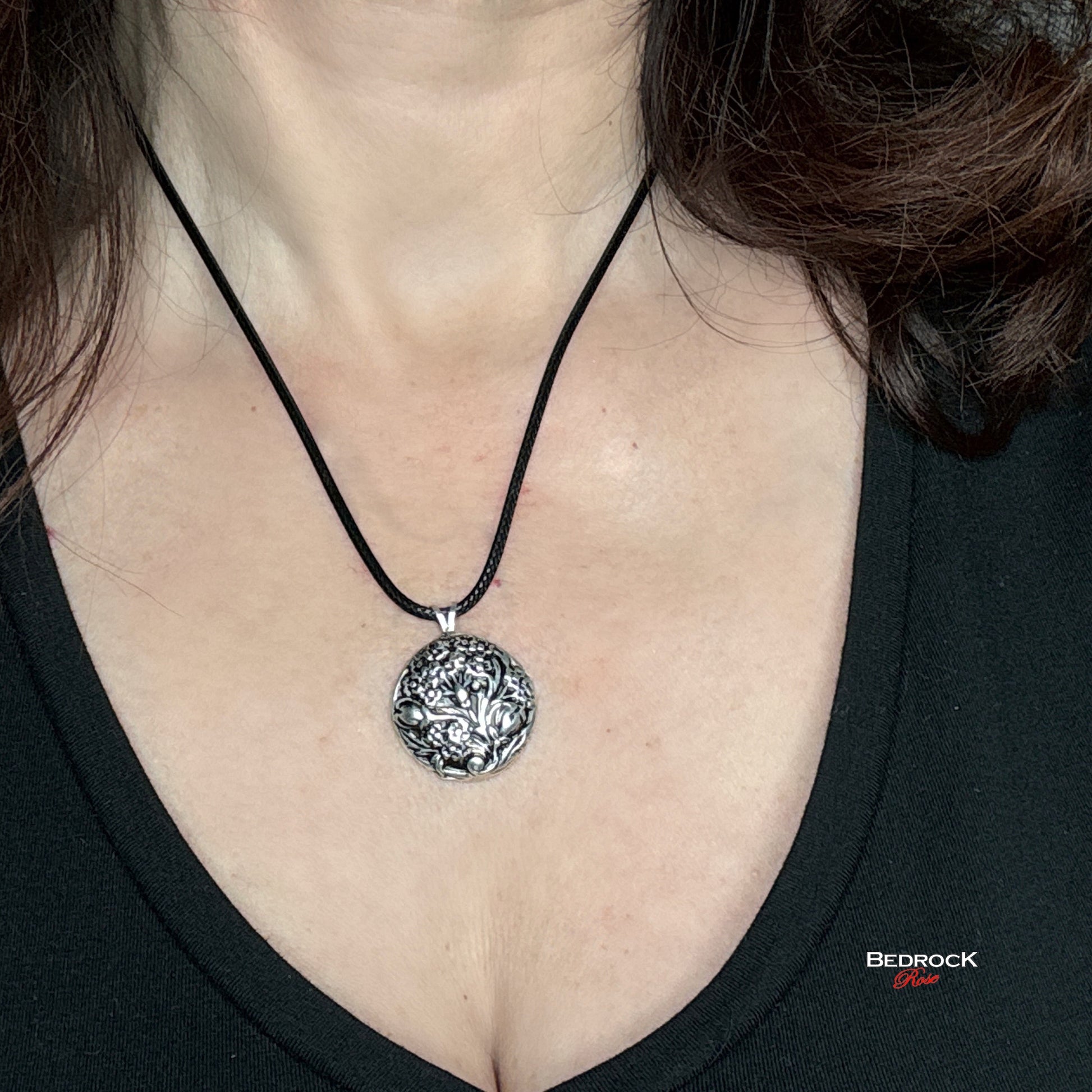 Silver Floral Medallion Pendant - Close up of Intricate Floral Design, Handmade Jewelry, Flower Necklace, Heirloom quality pendant, gift for her