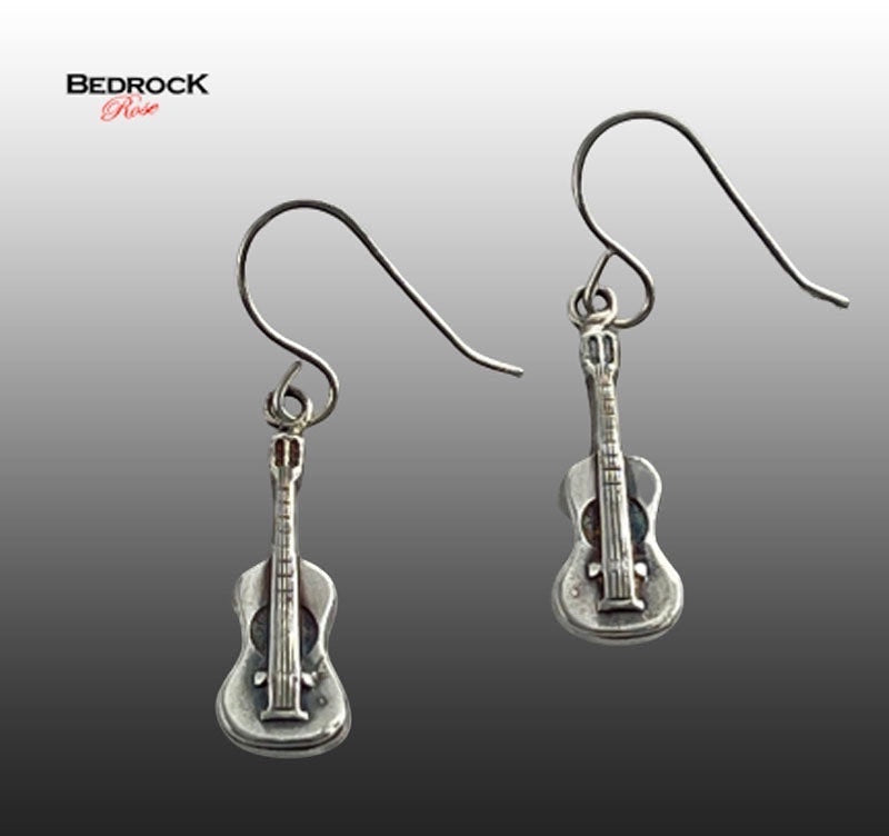 Sterling Silver Guitar Dangling Earrings, Mini Guitar Sterling Silver Guitar Dangle Earrings, Musical Earrings, Solid Sterling Silver Guitar Earrings, Gift for her