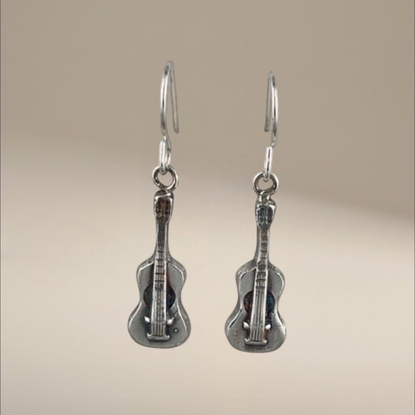 Sterling Silver Guitar Dangling Earrings, Mini Guitar Sterling Silver Guitar Dangle Earrings, Musical Earrings, Solid Sterling Silver Guitar Earrings, Gift for her, Handcrafted earrings
