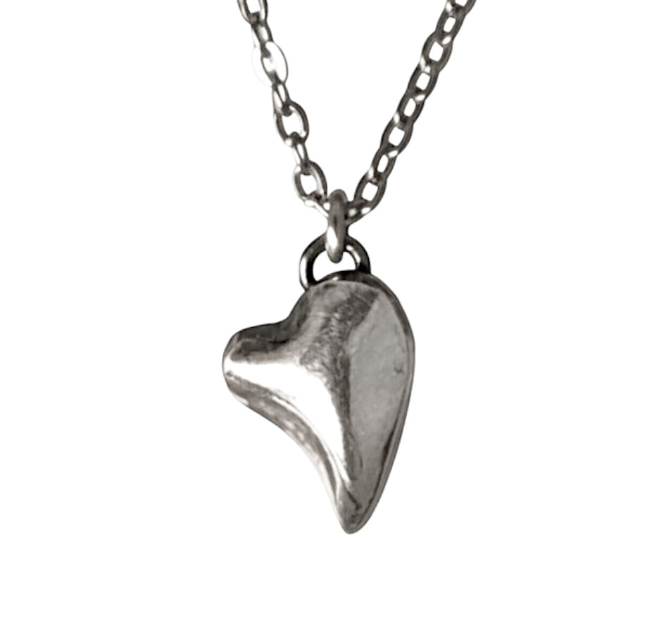 Bedrock Rose fine silver puffed heart pendant on a 16-inch faceted hypoallergenic stainless steel chain