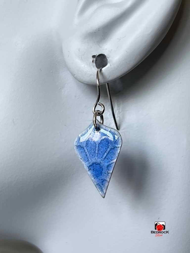Sky Blue Floral Arabesque Earrings Bedrock Rose, Handmade jewelry, Enamel earrings