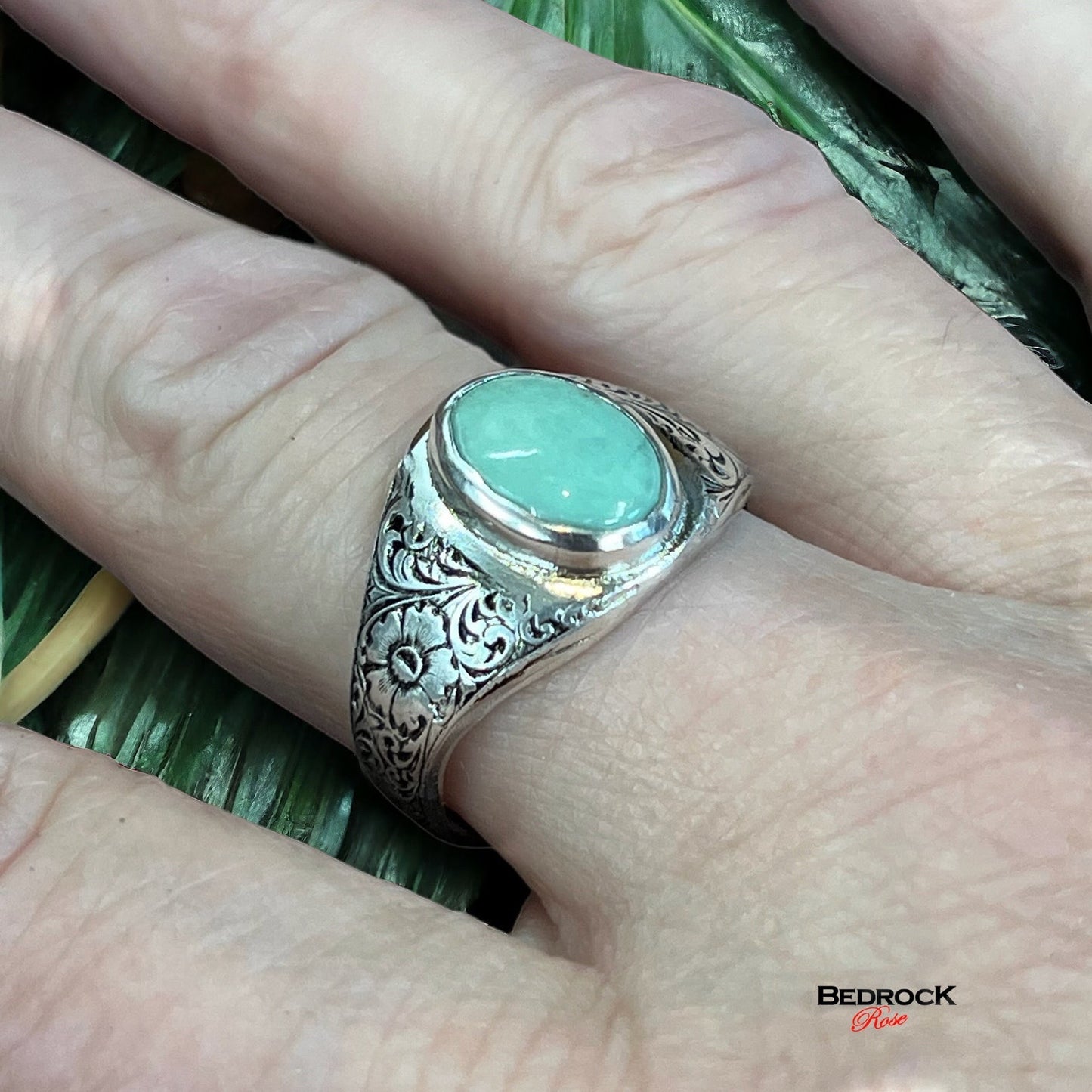 Variscite gemstone ring, variscite grounding gemstone ring, variscite garden ring, green gemstone ring, floral ring, variscite sterling silver ring, gift for her