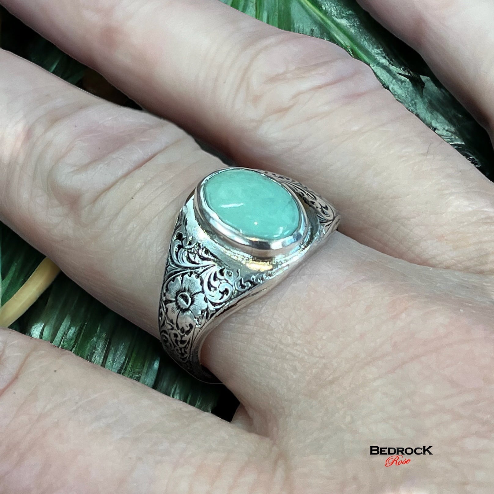 Variscite gemstone ring, variscite grounding gemstone ring, variscite garden ring, green gemstone ring, floral ring, variscite sterling silver ring, gift for her