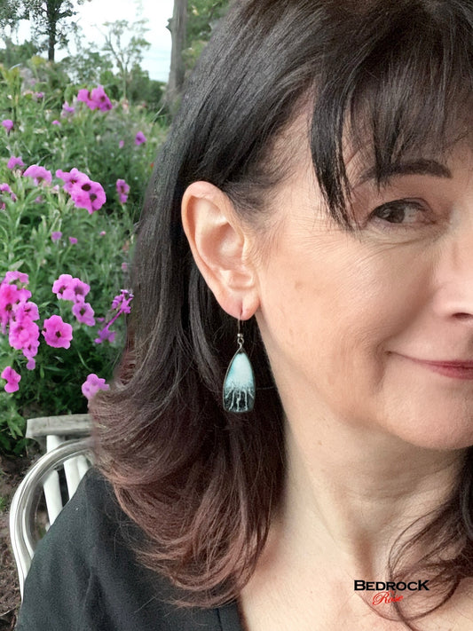 Black and White Enamel Dangling Earrings Bedrock Rose, Chic Design Jewelry, Birthday gift