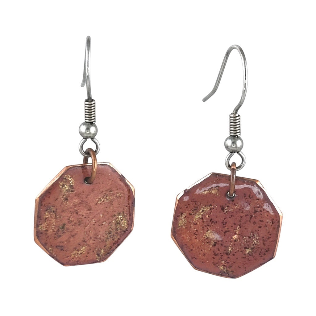 Bedrock Rose burnt umber geometric dangling earrings with surgical steel ear wires.