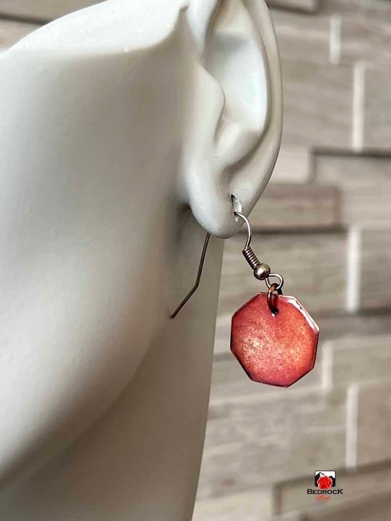 Shimmery Burnt Umber Dangling Earrings Bedrock Rose, Octagon Geometric Jewelry