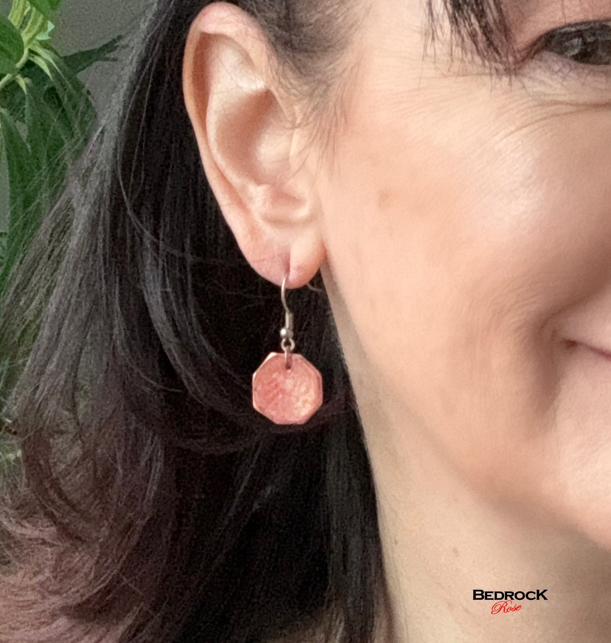Shimmery Burnt Umber Dangling Earrings Bedrock Rose, Octagon Geometric Jewelry