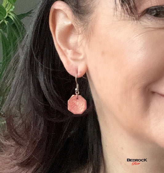 Shimmery Burnt Umber Dangling Earrings Bedrock Rose, Octagon Geometric Jewelry