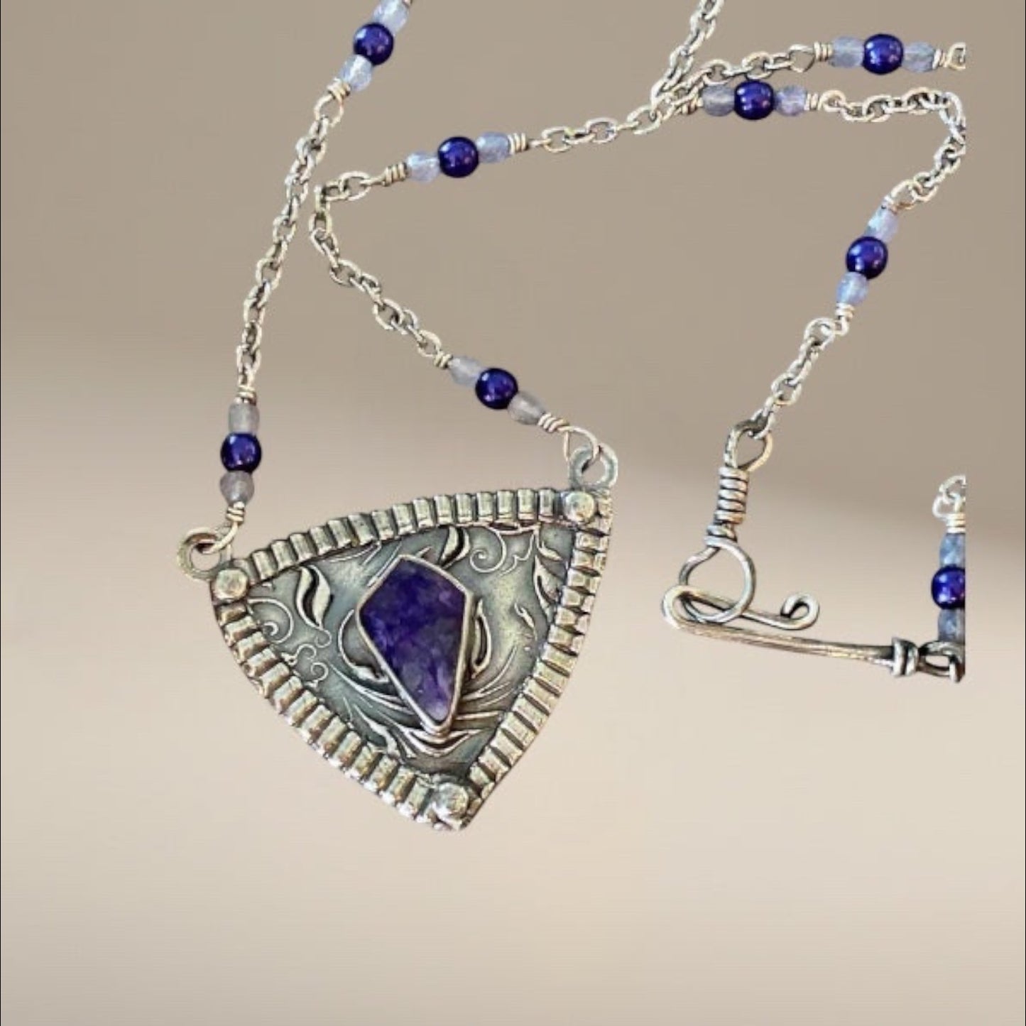 Charming Charoite with Silver Vine Pendant Bedrock Rose, Purple Gemstone, Siberian Charoite, Handcrafted Pendant, Elegant Gift