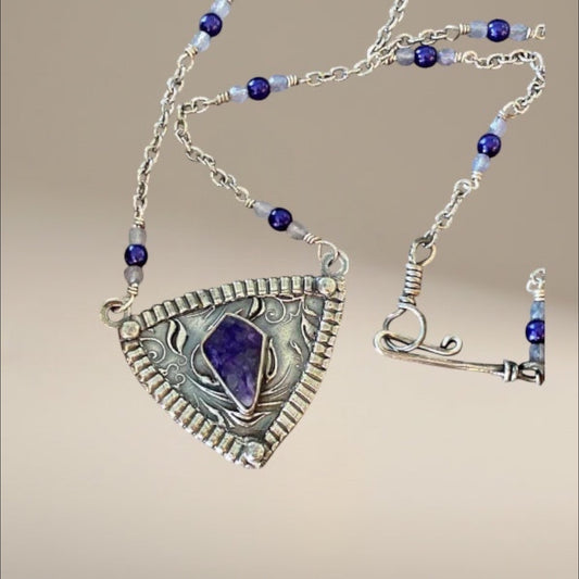 Charming Charoite with Silver Vine Pendant Bedrock Rose, Purple Gemstone, Siberian Charoite, Handcrafted Pendant, Elegant Gift