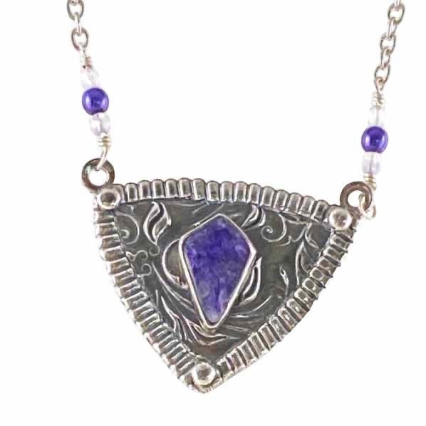 Charming Charoite with Silver Vine Pendant Bedrock Rose, Purple Gemstone, Siberian Charoite, Handcrafted Pendant, Elegant Gift