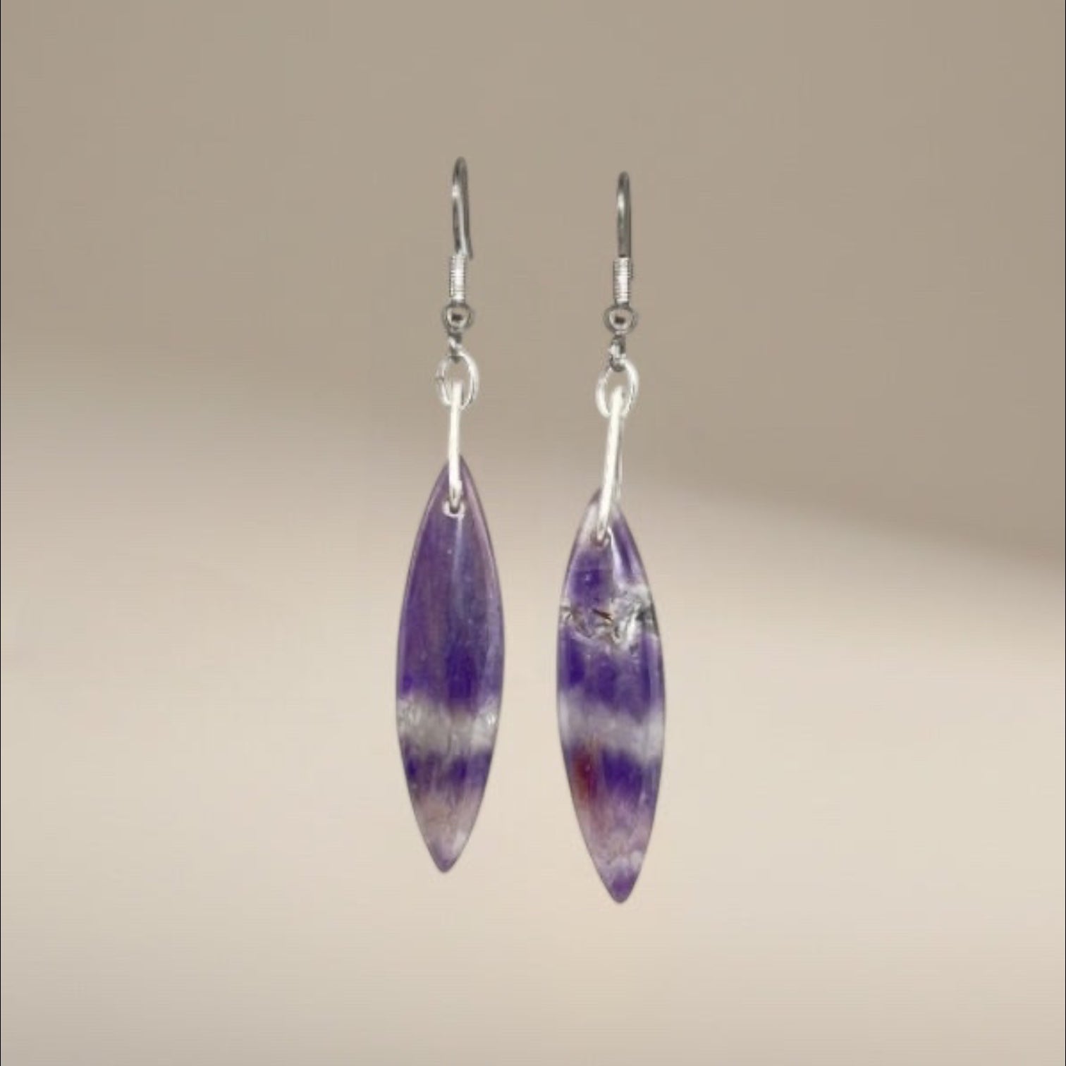 Long pointy chevron amethyst dangling earrings, February birthstone, crystal jewelry, spiritual awareness stone