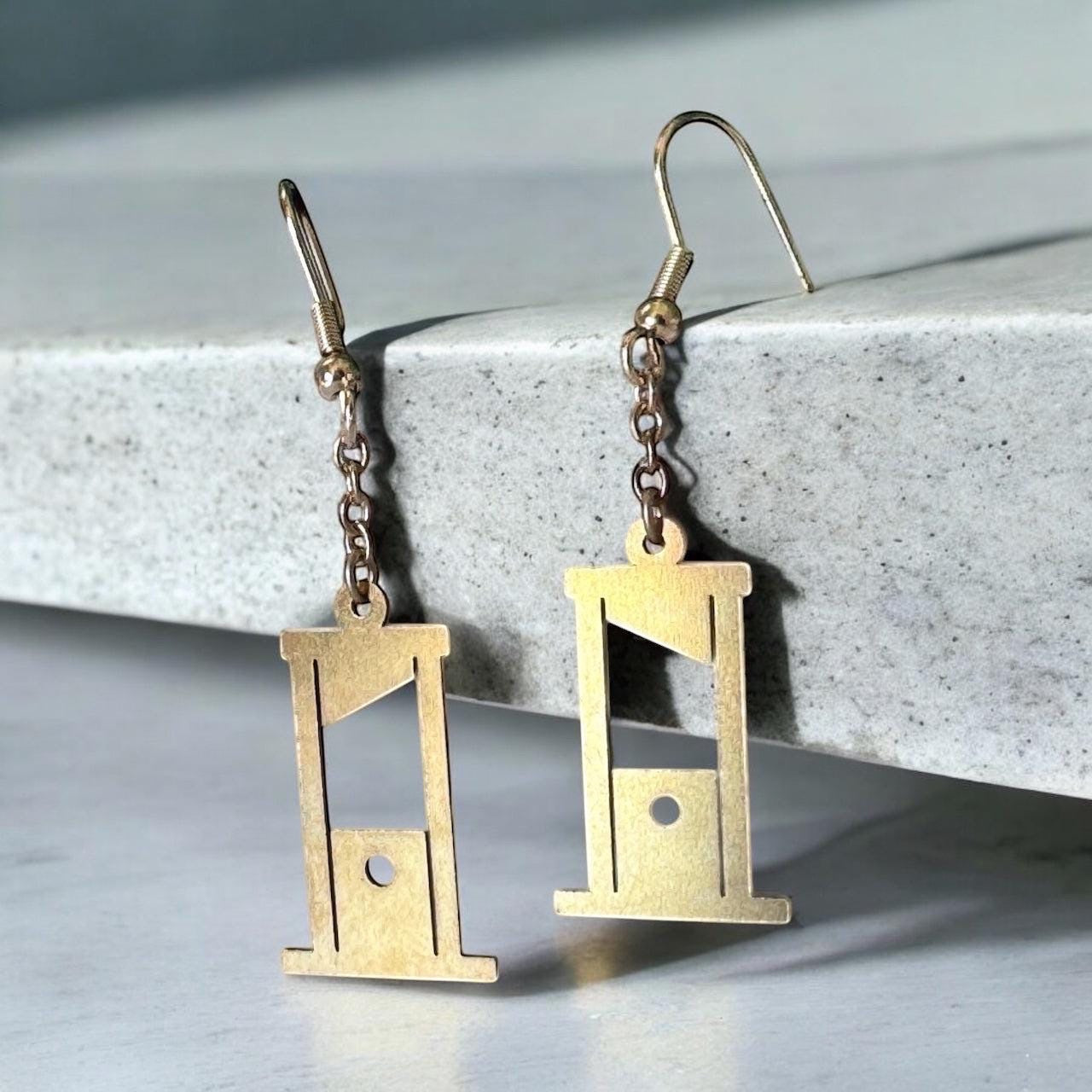 Cutting Edge Gold Guillotine Dangling Earrings | Jewelry with Attitude